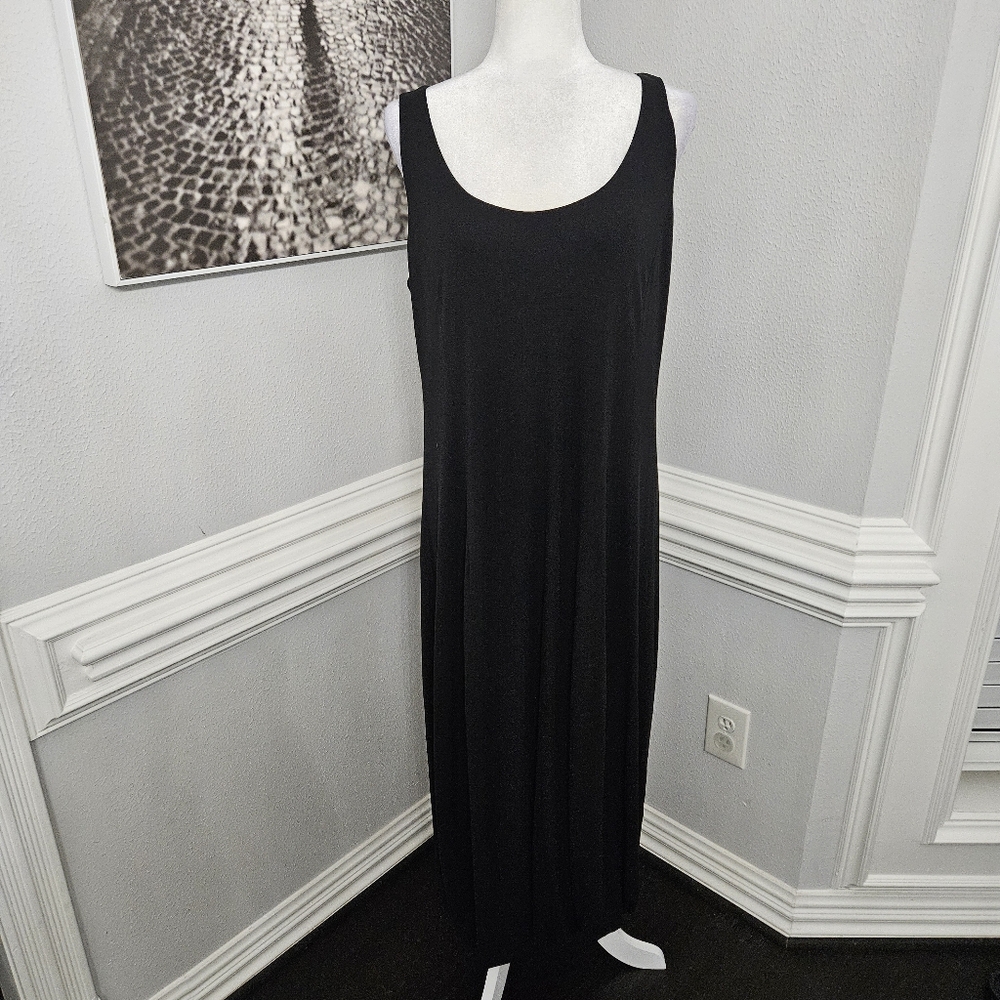 Eileen fisher 100% silk dress size large black - Picture 2 of 8